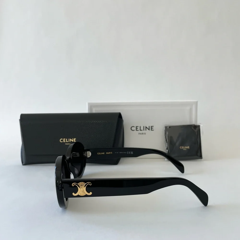 NWT CELINE Oval Triomphe Sunglasses, Black Acetate, 100% AUTHENTIC!! - Picture 5 of 10